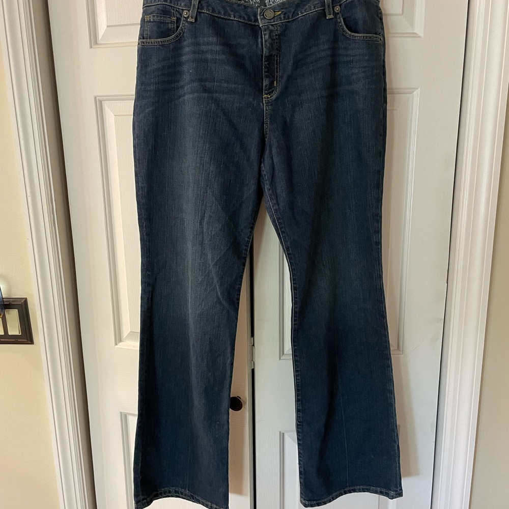 Lands’ End Handcrafted Denim boot leg jeans.  Never worn.  Size 18x33
